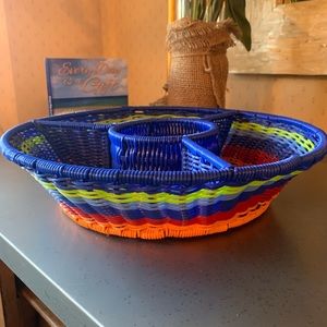 Handmade CHIP and DIP tray, woven with multi-colors, GREEN, BLUE, RED and ORANGE